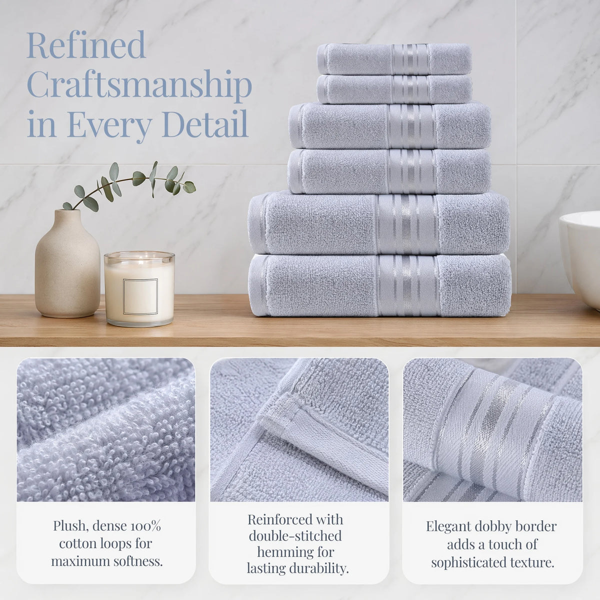 Premium 6 Piece Cotton Turkish Bath And Hand Towel Set