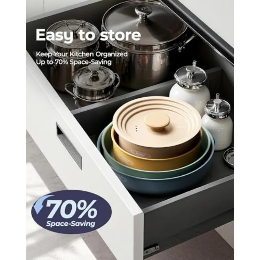 Stainless Steel Camping Cookware Set With Detachable Handles