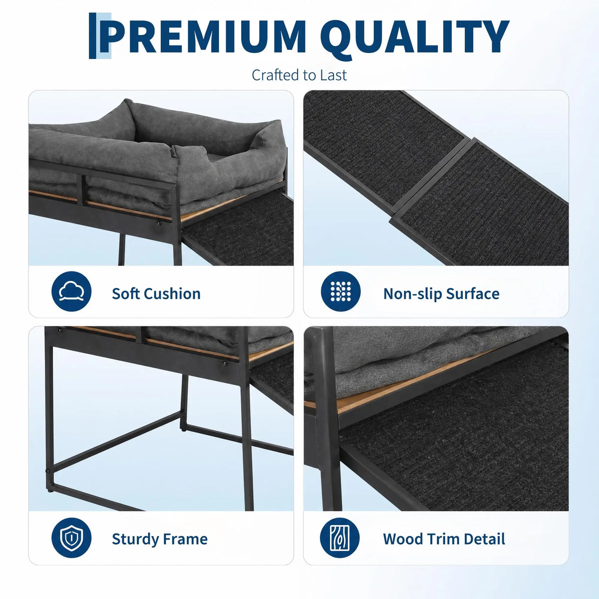 Elevated Dog Bed Ramp With Bolster Cushion And Sturdy Frame
