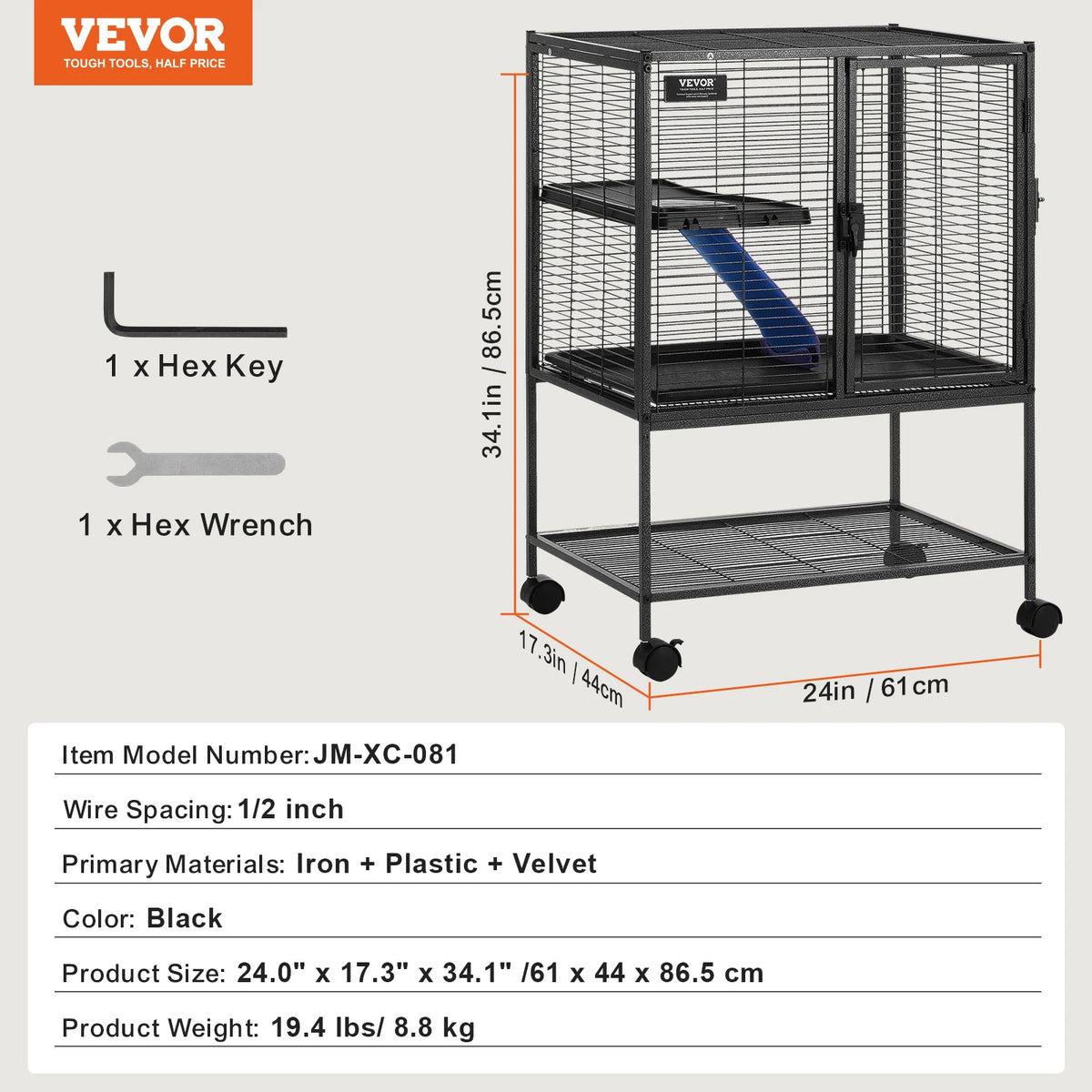 SucceBuy Rolling Metal Small Animal Cage With Removable Trays