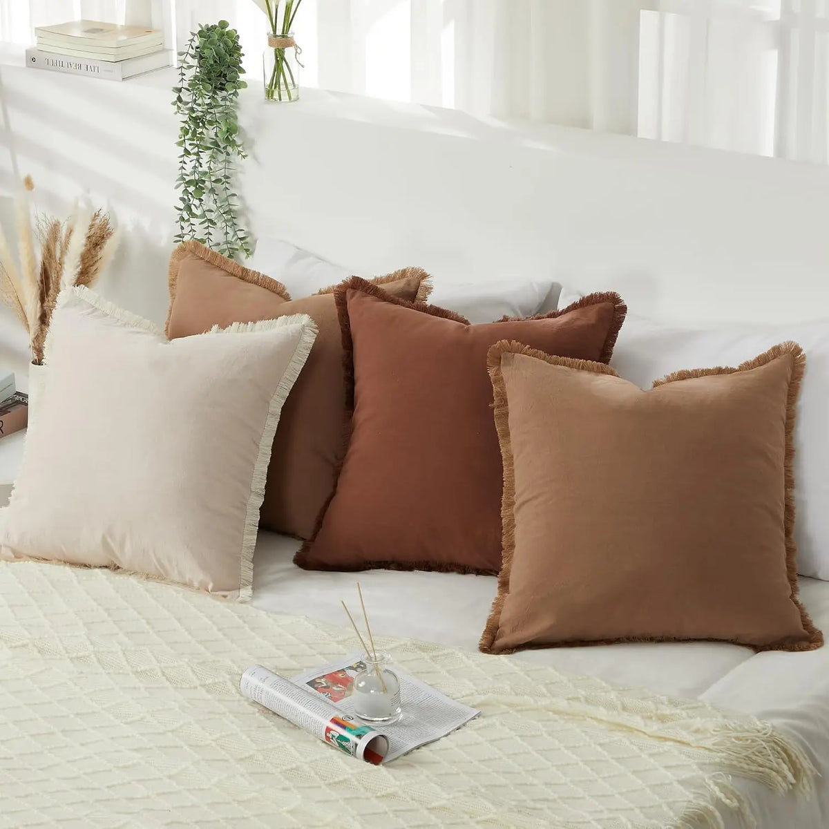 TWISTER.CK Washed Cotton Pillow Cases With Decorative Tassels