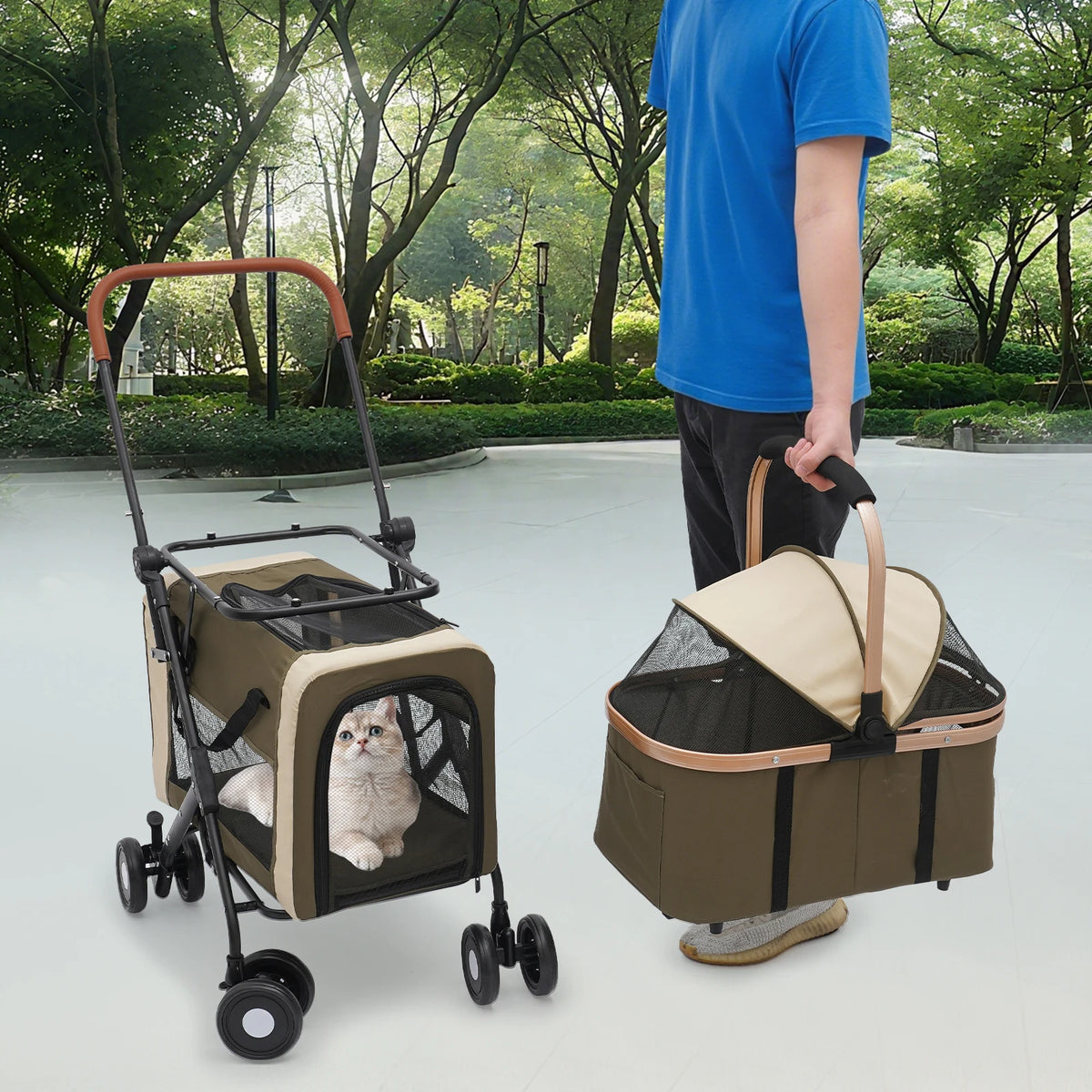 Bymaocar Foldable Pet Stroller With Sunshade And Safety Locks