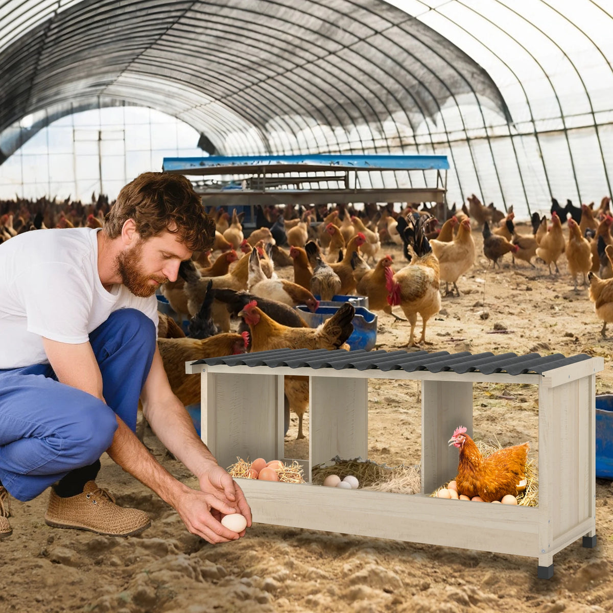Wooden Chicken Nesting Box With Waterproof PVC Roof For Coops