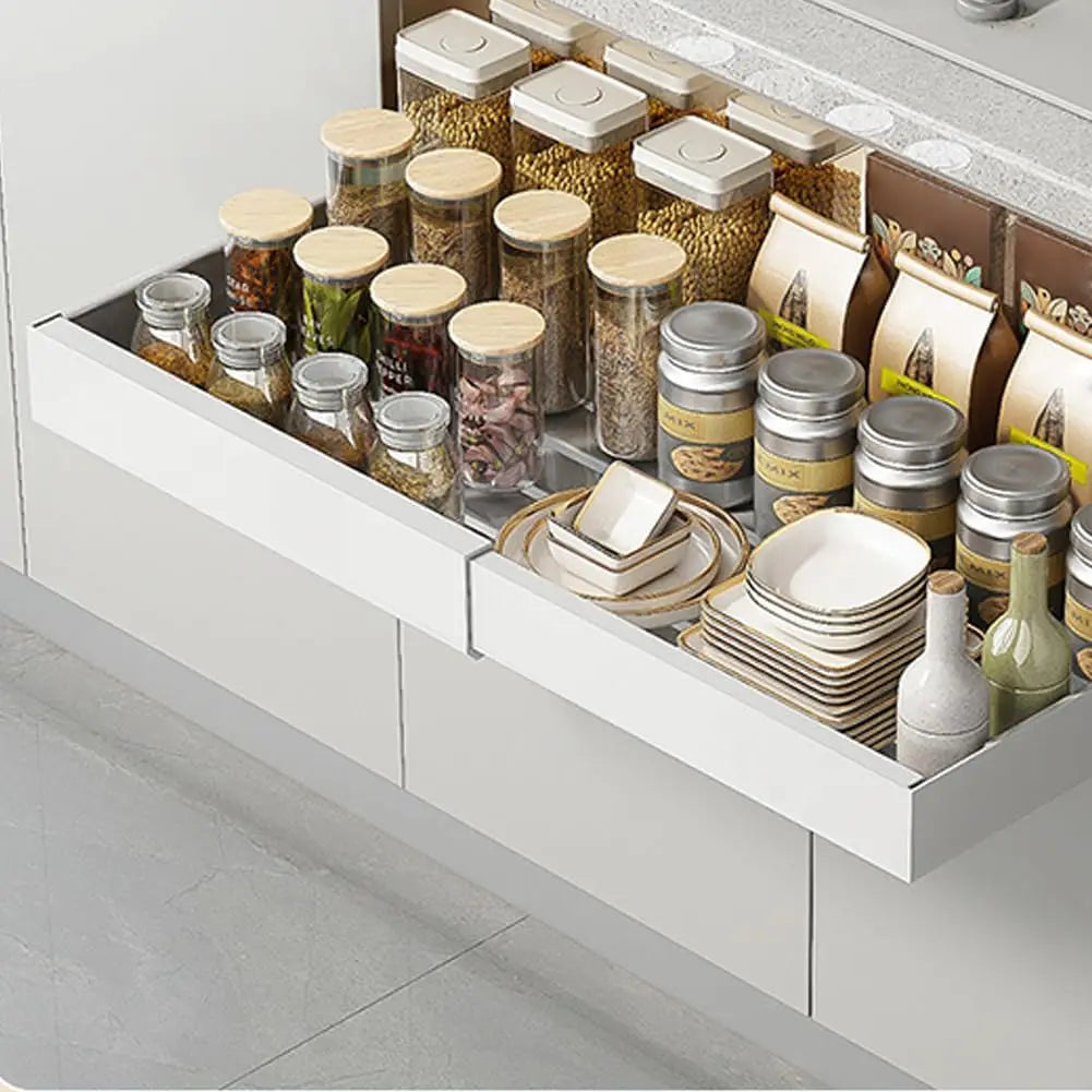 Garvee Expandable Pull Out Cabinet Organizer Adjustable Slide Out Drawer Tool‑Free Installation High Load Capacity Space Saving Practical Multi‑Purpose Cabinet Organizer