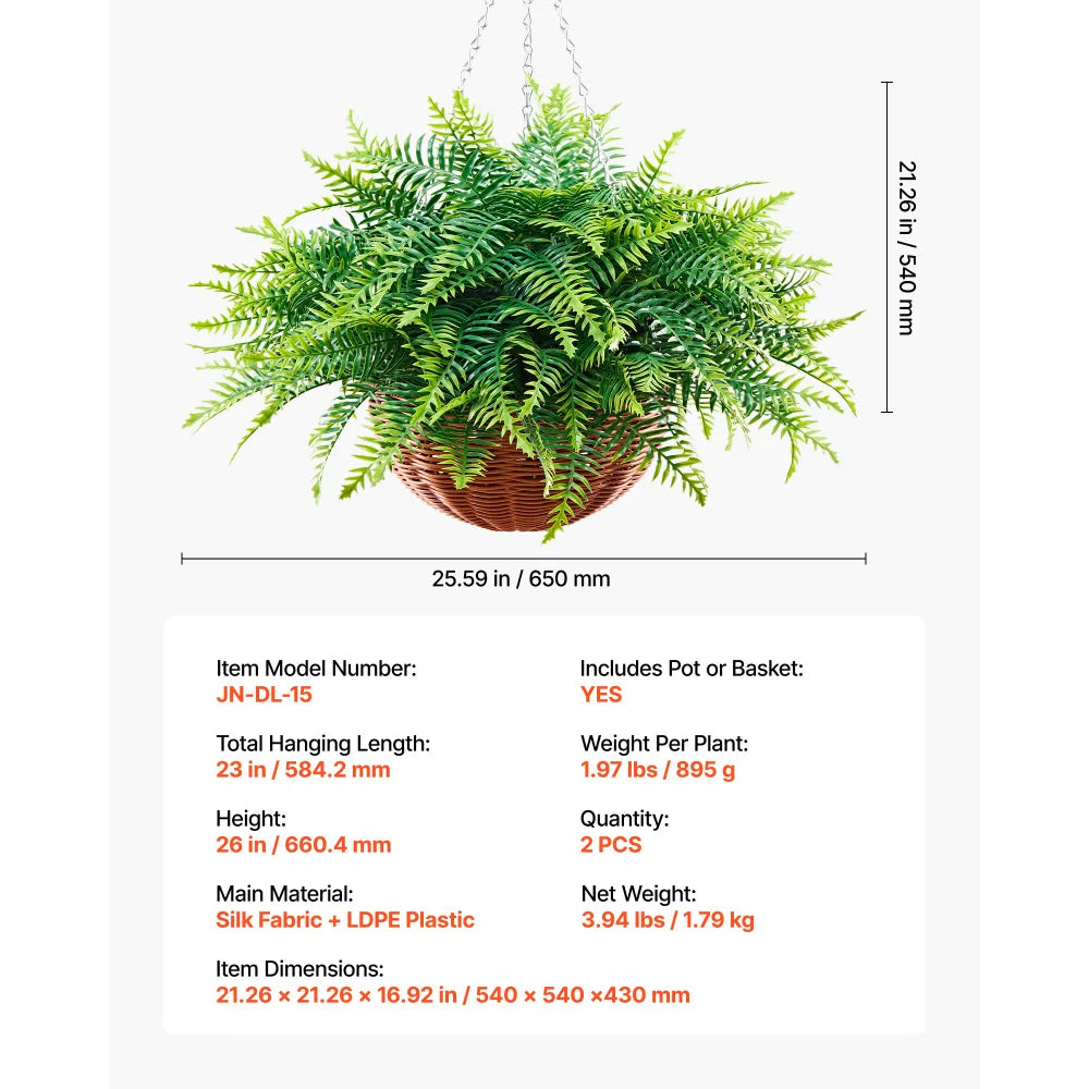 Artificial Boston Fern Hanging Plants Faux Indoor Outdoor Decor