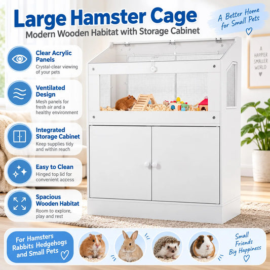 Hamster Cage With Storage Cabinet And Clear Acrylic Panels