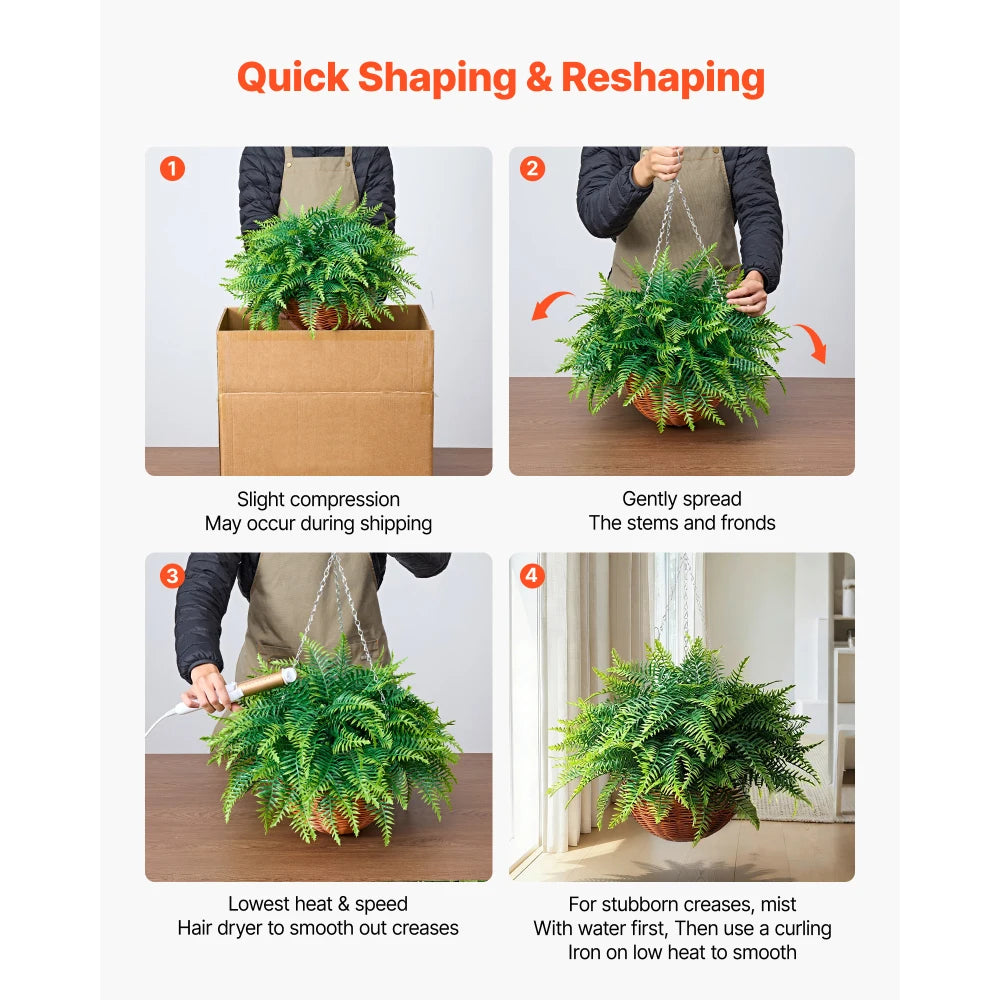 Artificial Boston Fern Hanging Plants Faux Indoor Outdoor Decor