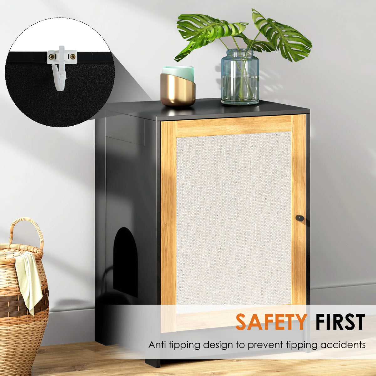 Hidden Cat Litter Box Enclosure Cabinet With Sisal Scratching Door