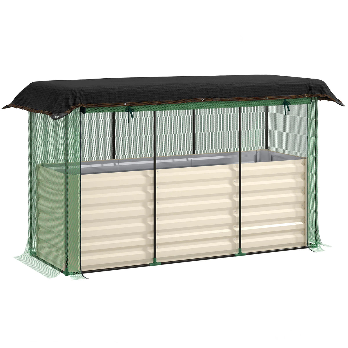 Galvanized Raised Garden Bed with Crop Cage & Shade Cloth, Beige