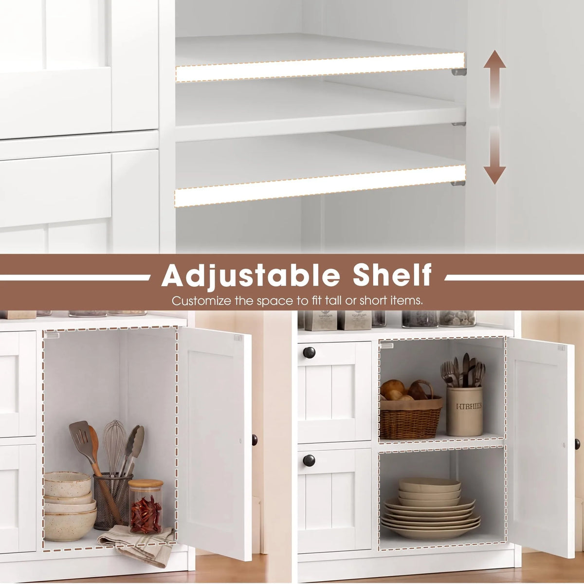 Freestanding Farmhouse Bathroom Storage Cabinet With Adjustable Shelves