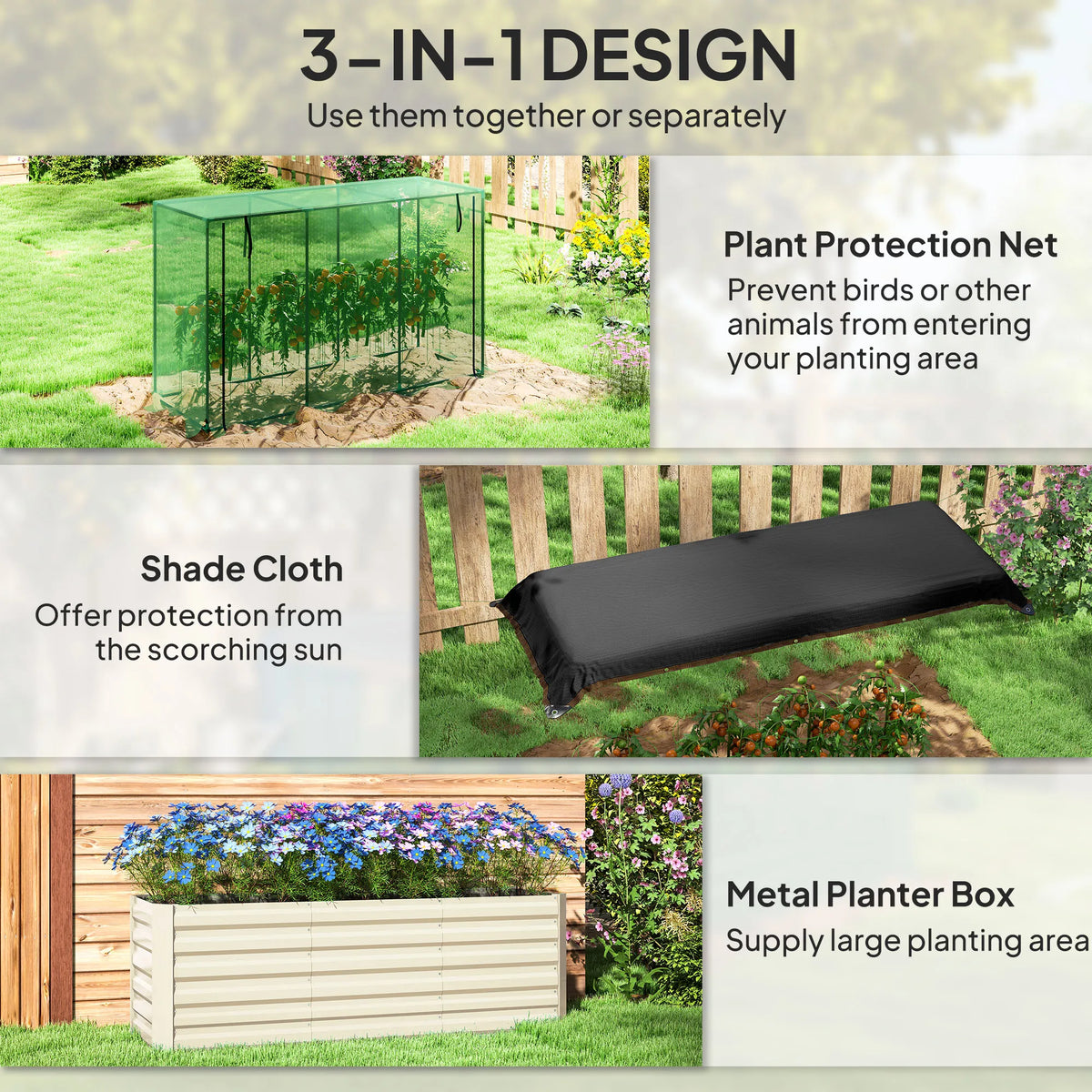 Galvanized Raised Garden Bed with Crop Cage & Shade Cloth, Beige
