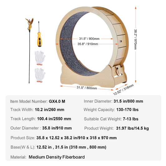 SucceBuy Wooden Cat Exercise Wheel For Indoor Running
