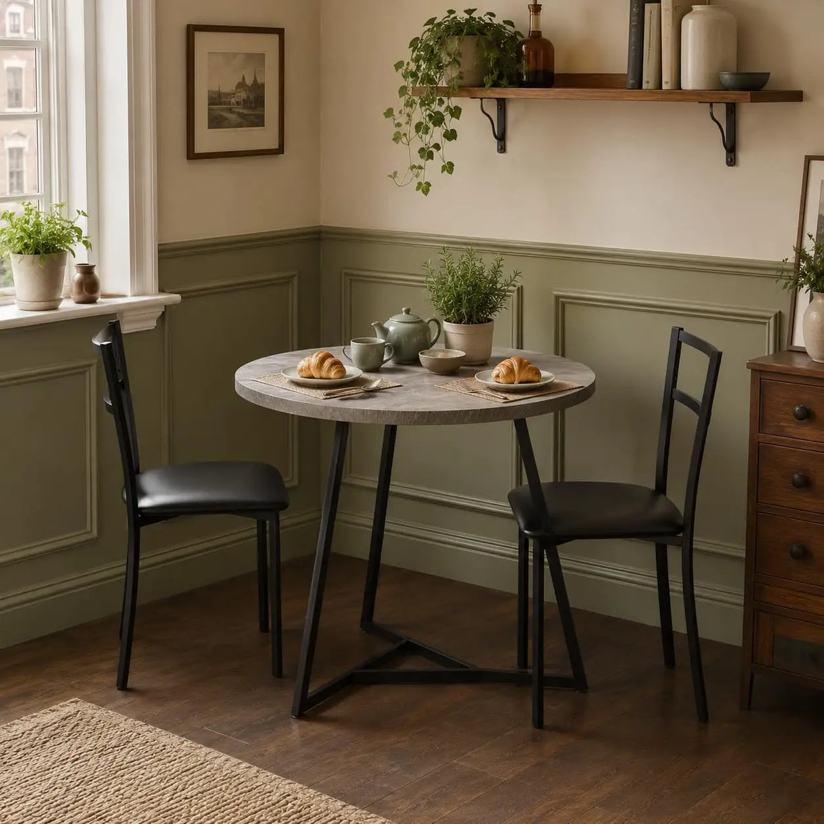 Modern Round Dining Table Set With Two Upholstered Chairs