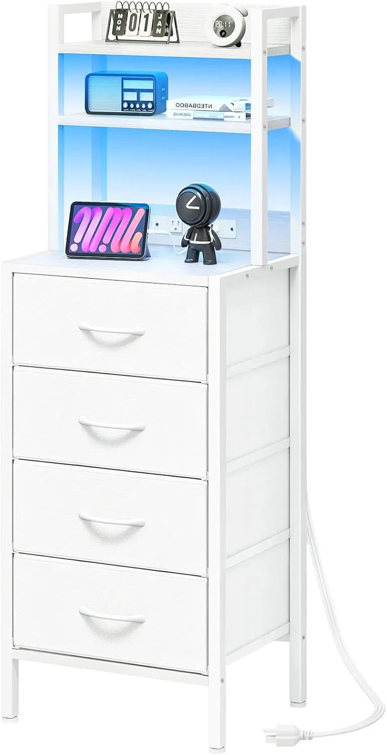 Fixwal 41 Inch Tall Nightstand with Charging Station for Dorm, Black