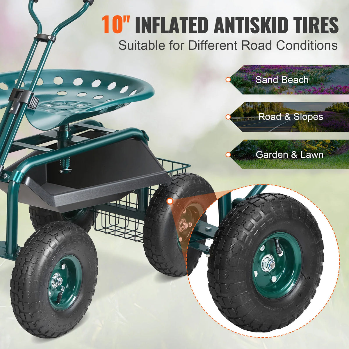 SucceBuy Swivel Seat Garden Cart With Wheels And Steering