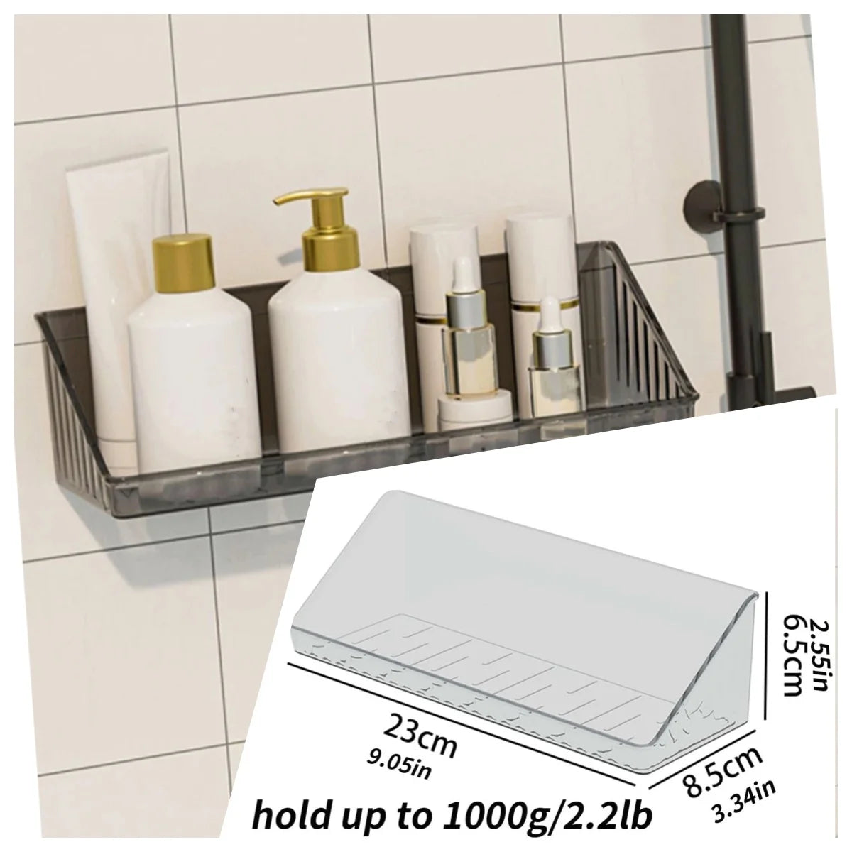 Drill Free Wall Mounted Aluminum Bathroom Storage Shelf Shower Rack