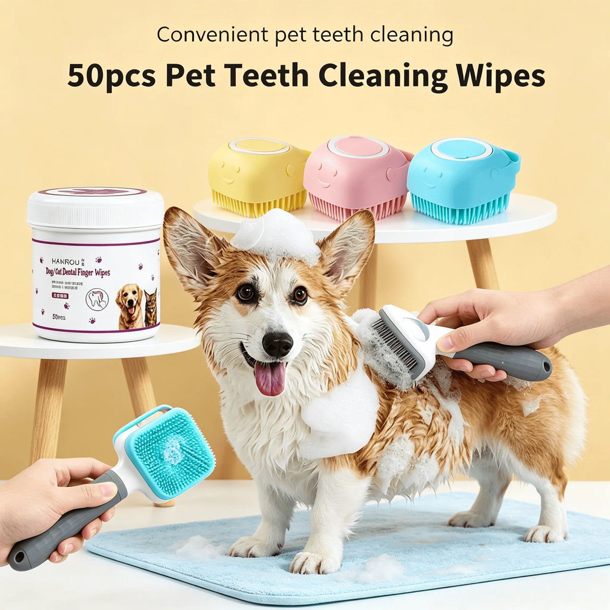 Pet Grooming Kit Deshedding Bath Brushes Finger Wipes For Pets