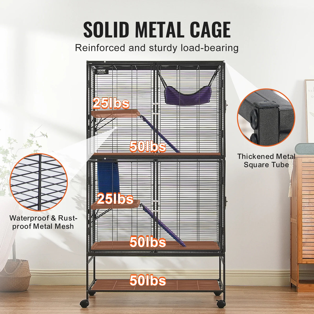 SucceBuy Rolling Metal Small Animal Cage With Removable Trays