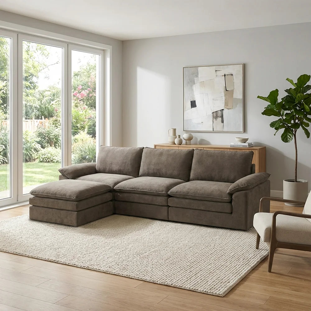 YQzyphyna Modern Cloud Modular Sofa L-Shaped Velvet Couch With Pillows