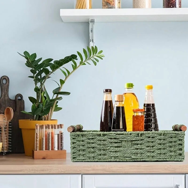 Handcrafted Bamboo Storage Basket With Integrated Toilet Paper Shelf