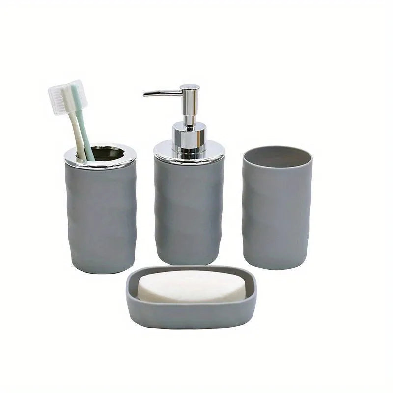 Four Piece Resin Bathroom Accessories Set With Soap Dispenser