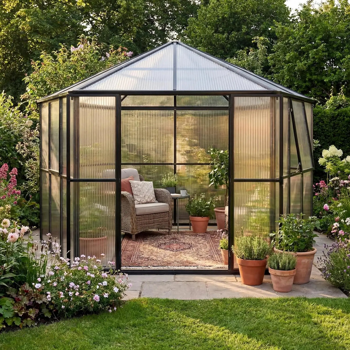 Heavy Duty Polycarbonate Walk In Greenhouse With Aluminum Frame