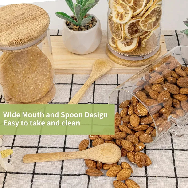 Airtight Glass Food Storage Canisters With Wooden Spoons And Lids