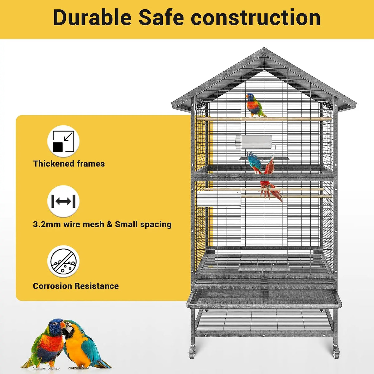 Large Wrought Iron Bird Cage With Rolling Stand For Parrots