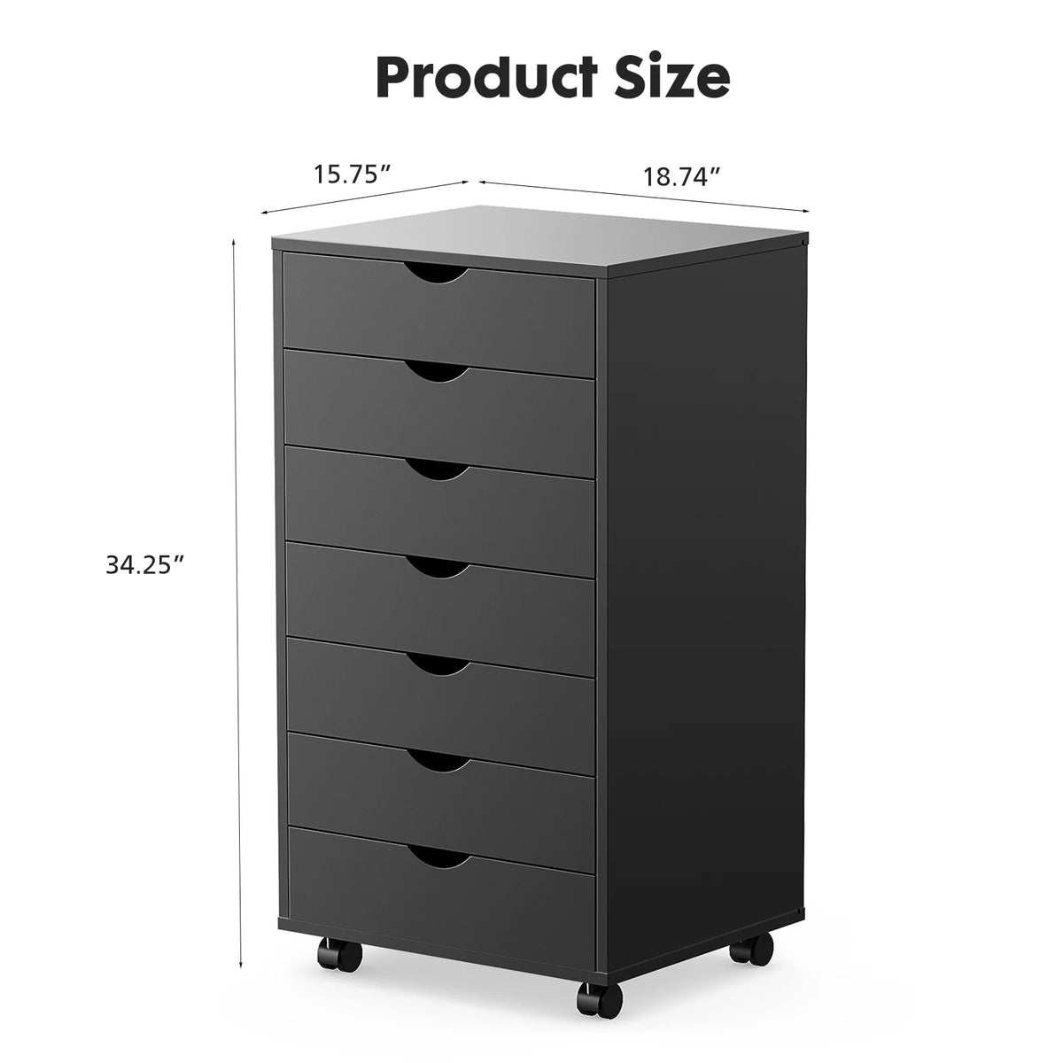 JHK 7 Drawer Wooden Rolling Chest Dresser Nightstand Storage Cabinet
