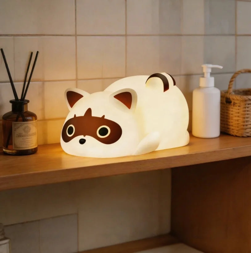 Portable Silicone Raccoon Rechargeable Night Lamp With Three Dimmable Modes