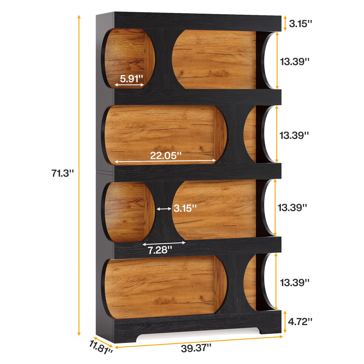 Tribesigns Four Tier Wooden Bookcase With Decorative Storage Shelves