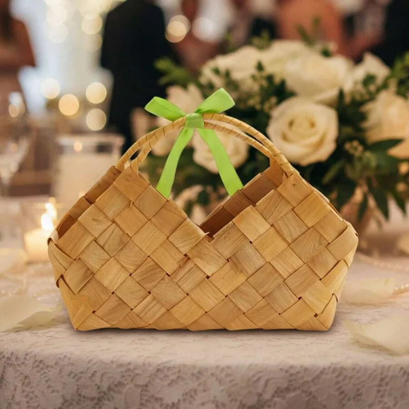 Decorative Bamboo Woven Basket With Handles For Dried Flowers