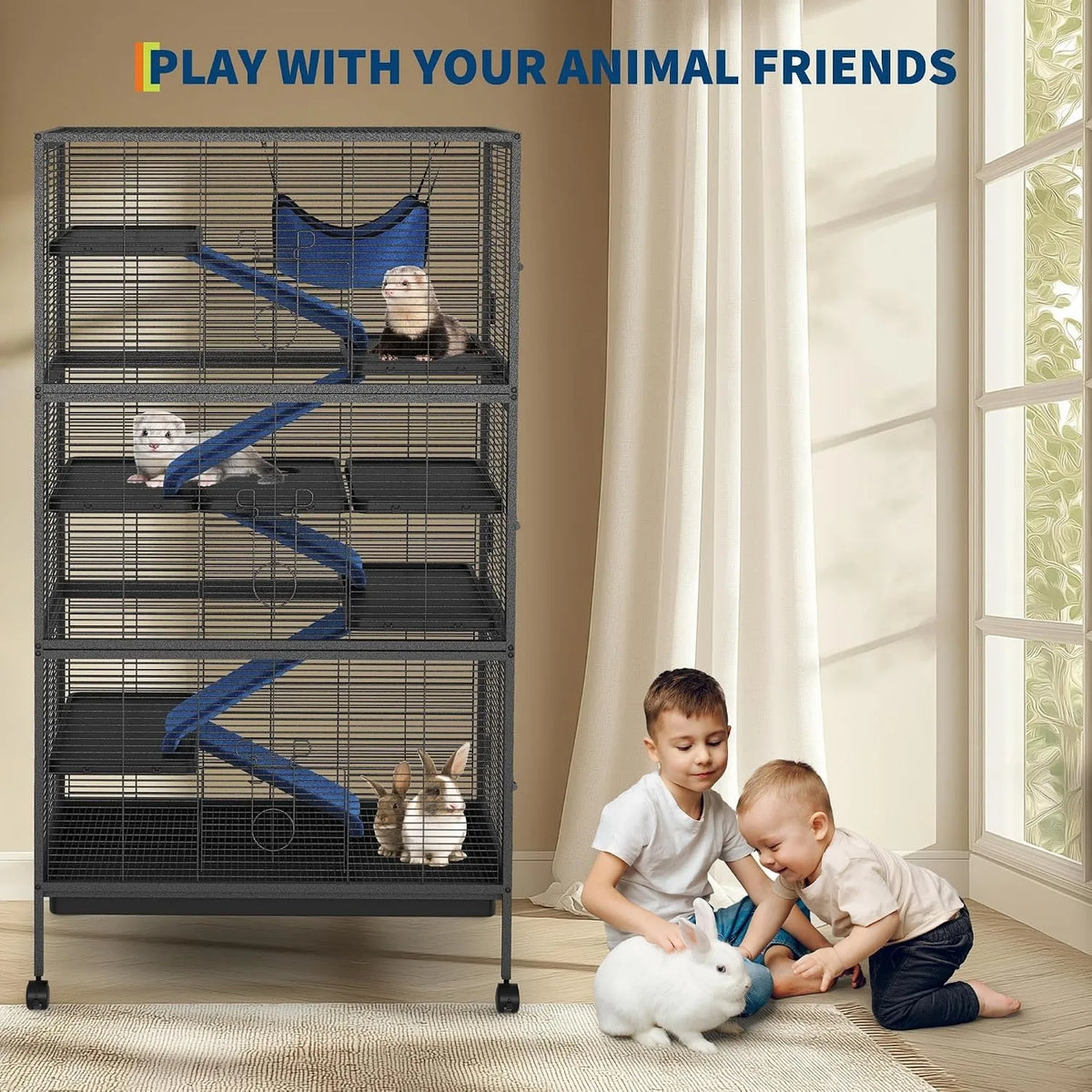 Multi Level Small Animal Cage With Hammock Ramps And Wheels
