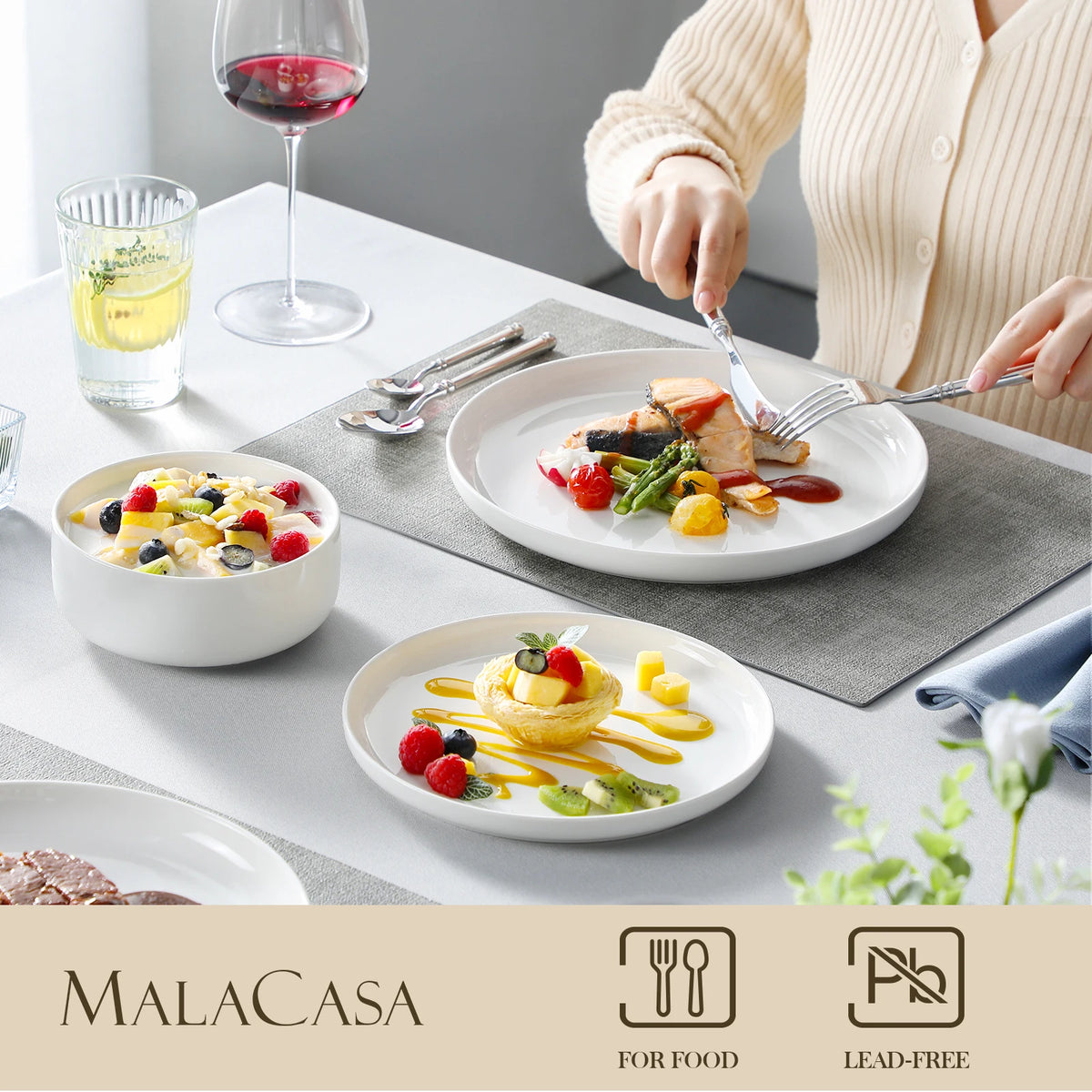 Malacasa Ceramic Porcelain Dinnerware Set For Home Dining