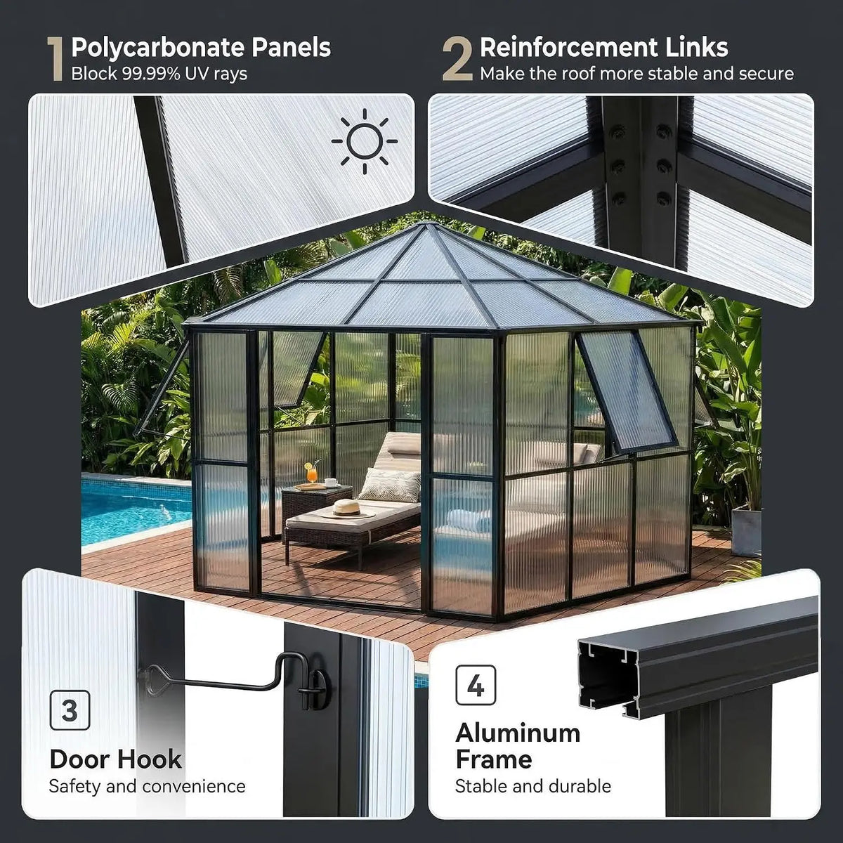 Heavy Duty Polycarbonate Walk In Greenhouse With Aluminum Frame