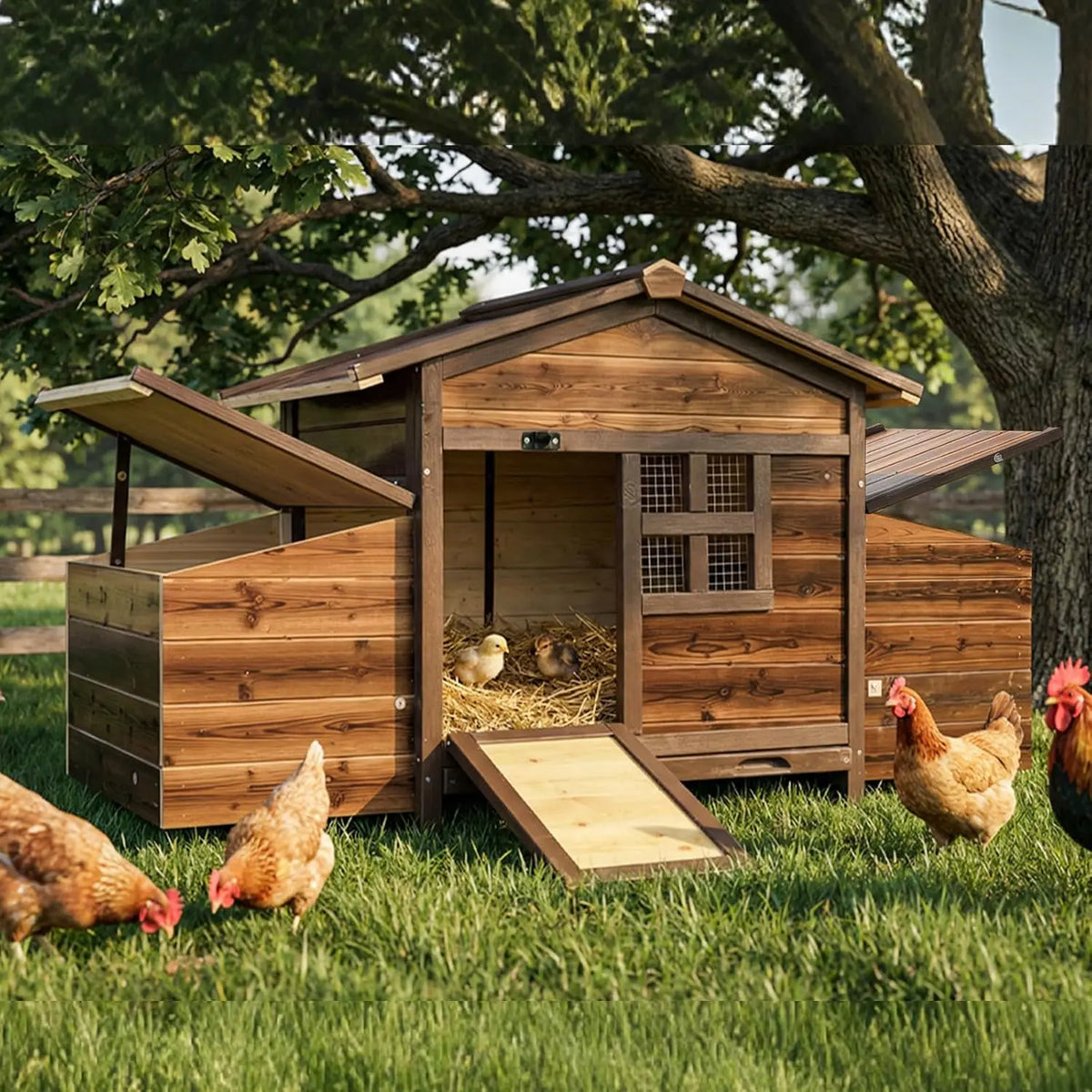 Wooden Chicken Coop With Nesting Boxes And Ventilated Window