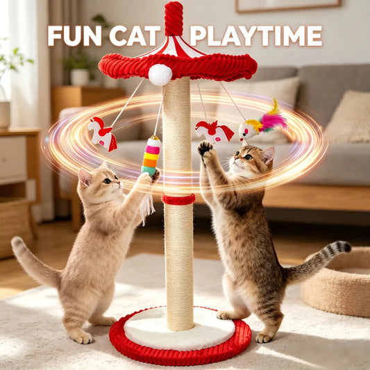 CWV Rotating Cat Scratching Post With Sturdy Base Hanging Toy