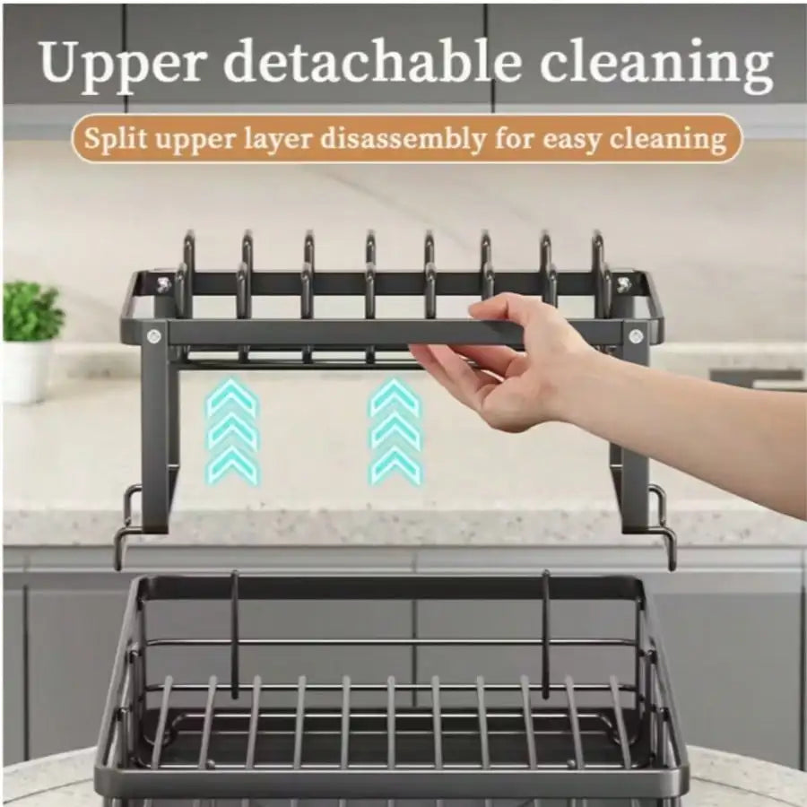 2size 2style storage rack can select for kitchen use This Double Large Metal Carbon Steel Cutlery Rack Is Perfect For Kitchen Countertops. It's Space-Saving And Durable, Featuring Knife, Fork, And Cup Holders, As Well As A Dr