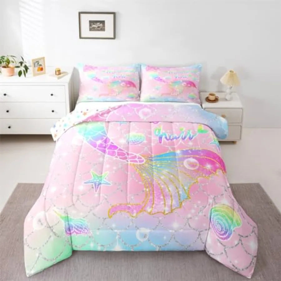Reversible Starfish Pattern Jacquard Twill Comforter Set With Pillows