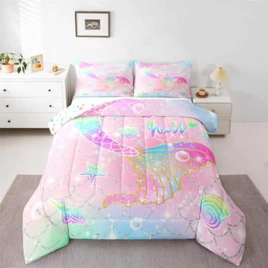 Reversible Starfish Pattern Jacquard Twill Comforter Set With Pillows