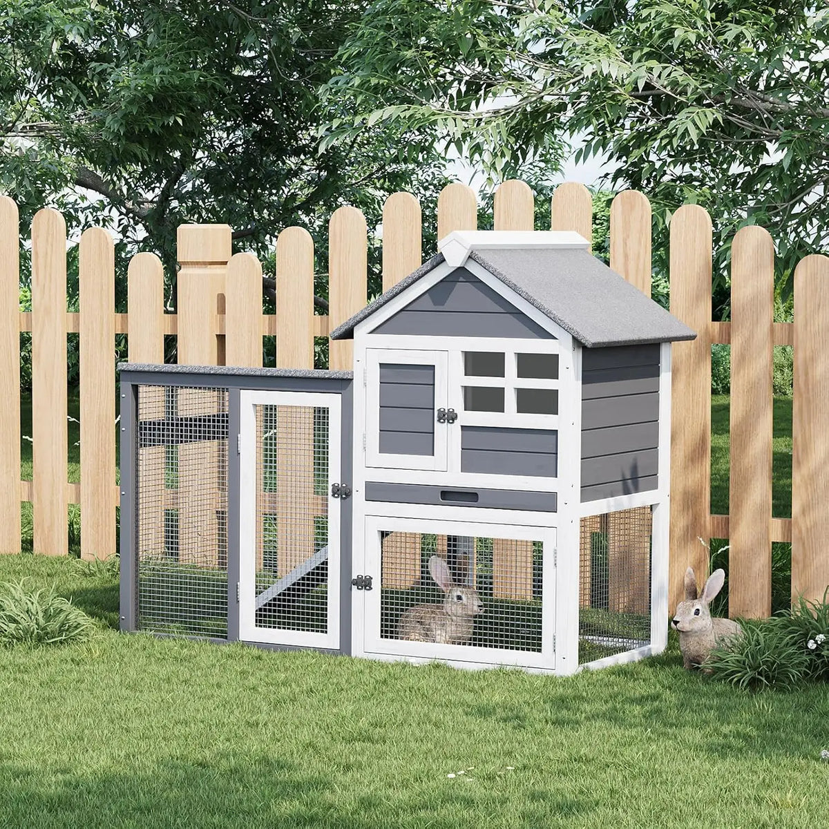 Garvee Two Story Wooden Rabbit Hutch With Pull Out Tray