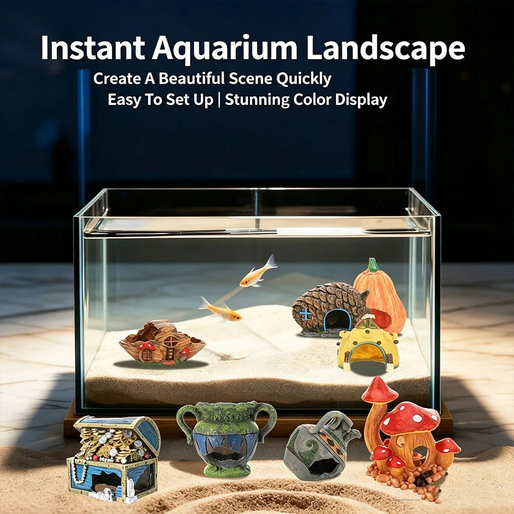 Aquarium Resin Hiding Cave Ornament Fish Tank Decor Shelter House Safe Non‑Toxic Hideout for  Aquarium Landscape Decoration
