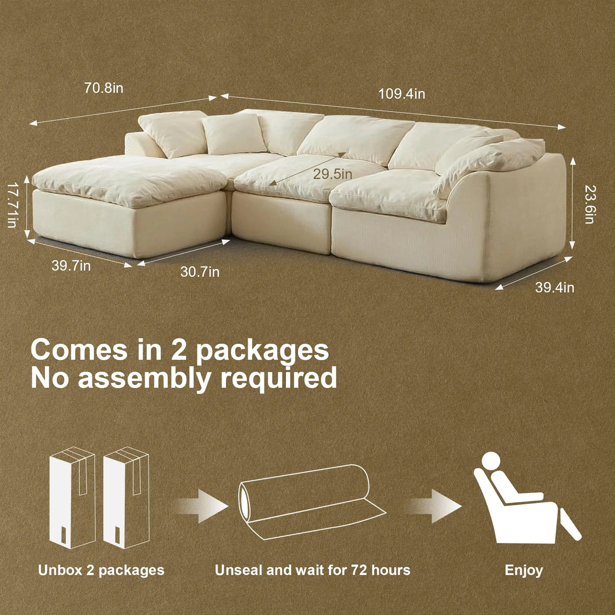 Yeflixvrau Modern Cloud L Shaped Modular Sectional Sofa With Ottoman