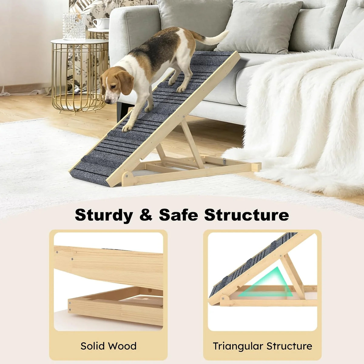 EVOKEDEN Adjustable Folding Wooden Pet Ramp For Dogs And Cats