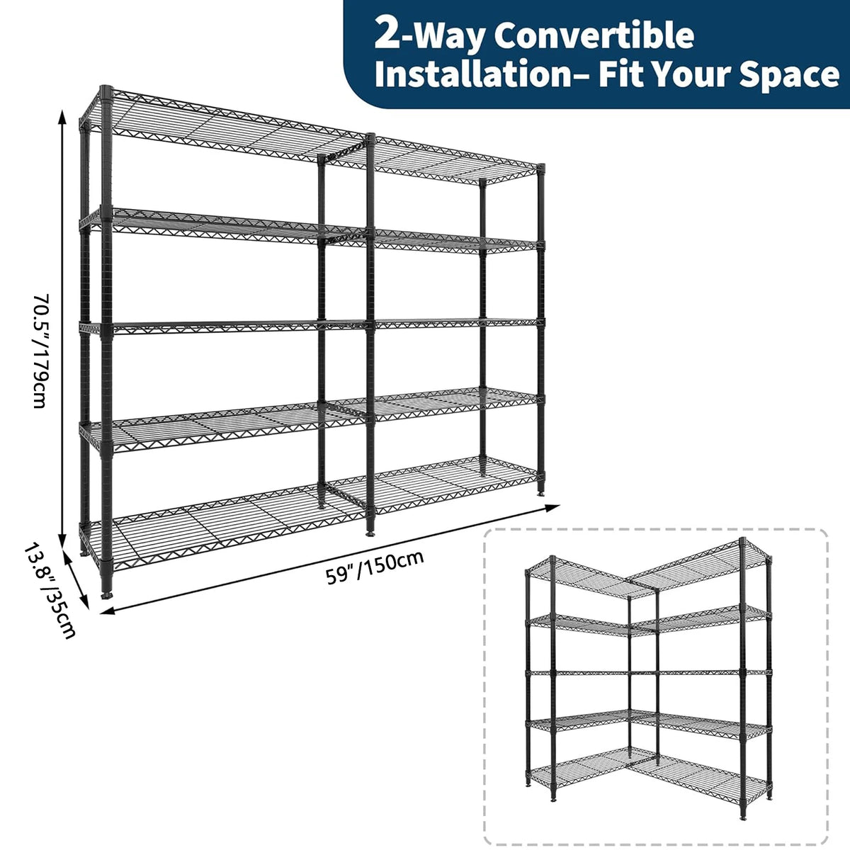 Twister.CK Heavy Duty Folding Metal Adjustable Shelving Organizer Rack
