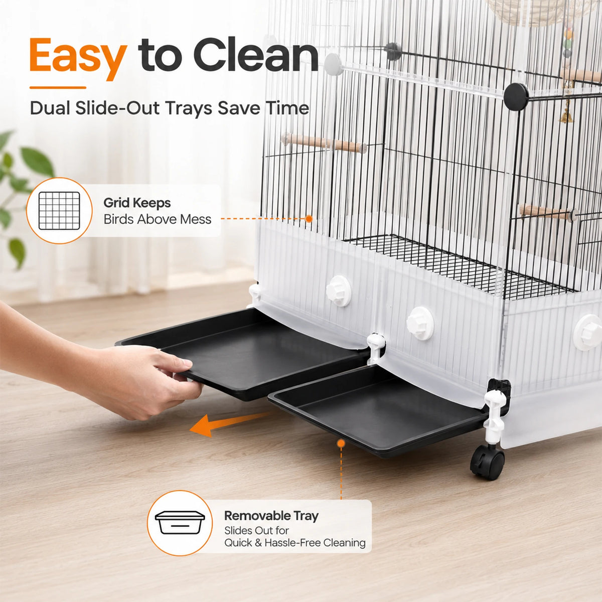 Large Bird Cage With Acrylic Door, Perches, Tray And Casters