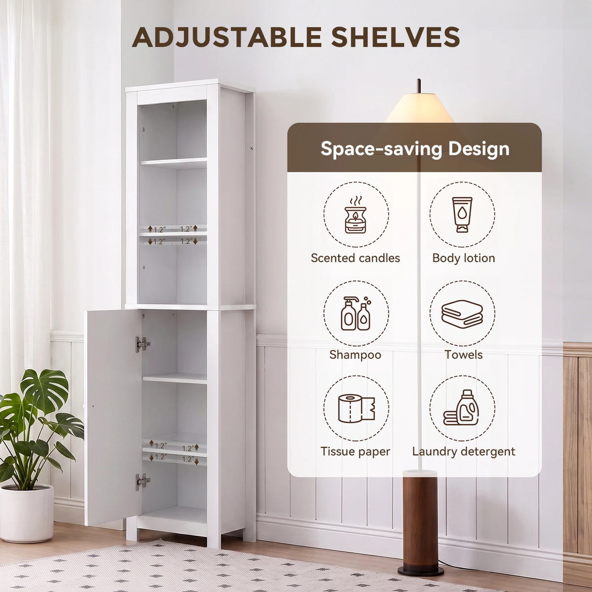 TinyNest Freestanding Bathroom Storage Cabinet With Adjustable Shelves