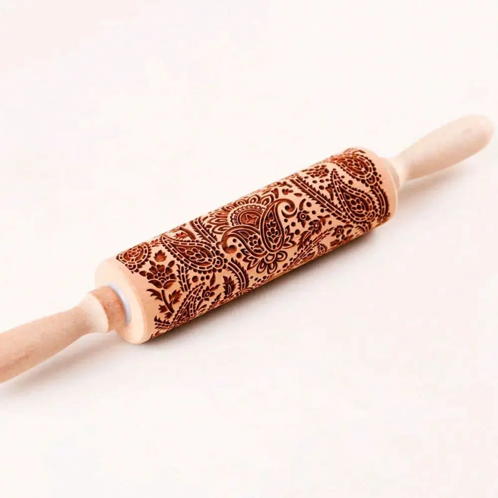 Wooden Sunflower Embossed Rolling Pin For Baking And Pastry