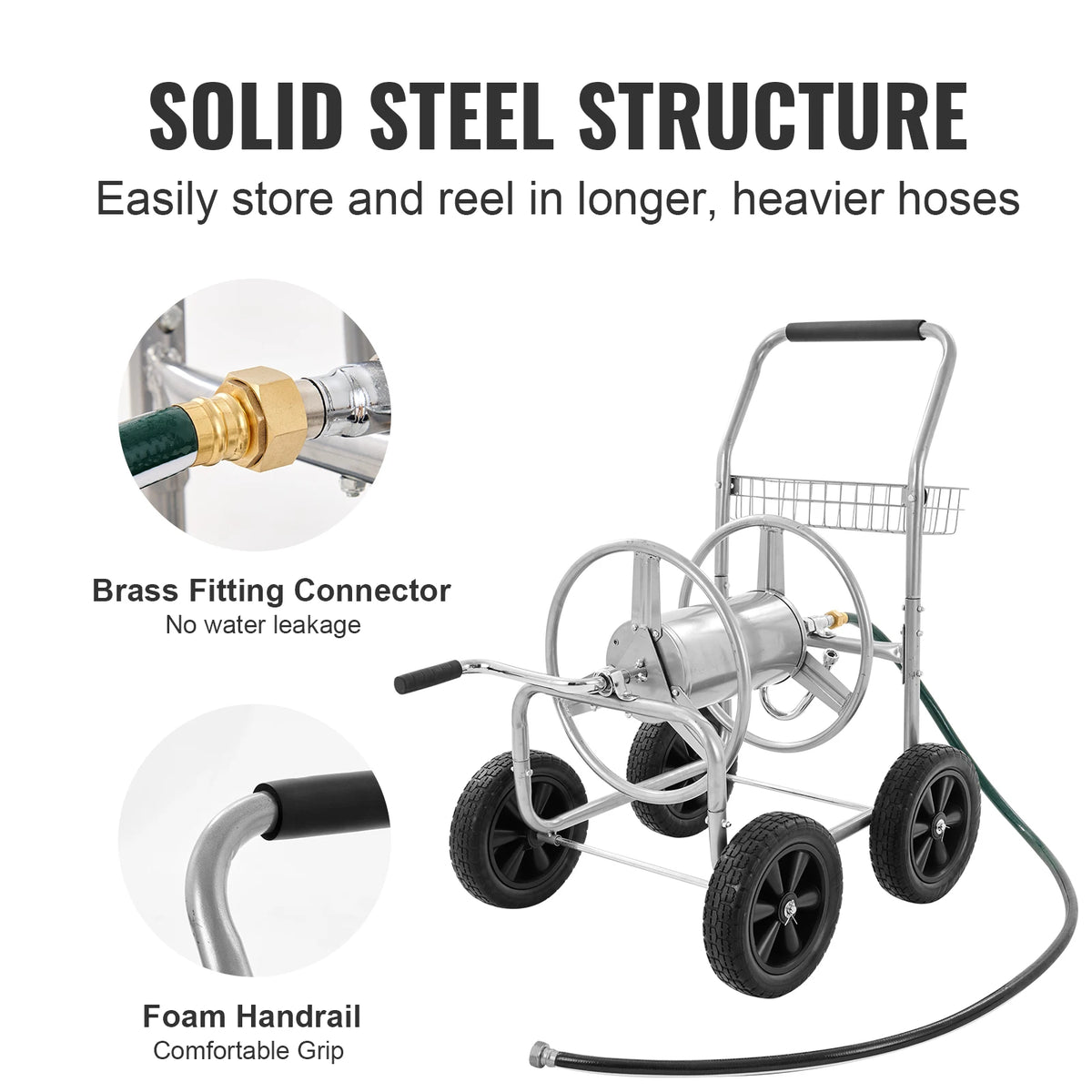 SucceBuy Heavy Duty Steel Garden Hose Reel Cart Brass Fittings