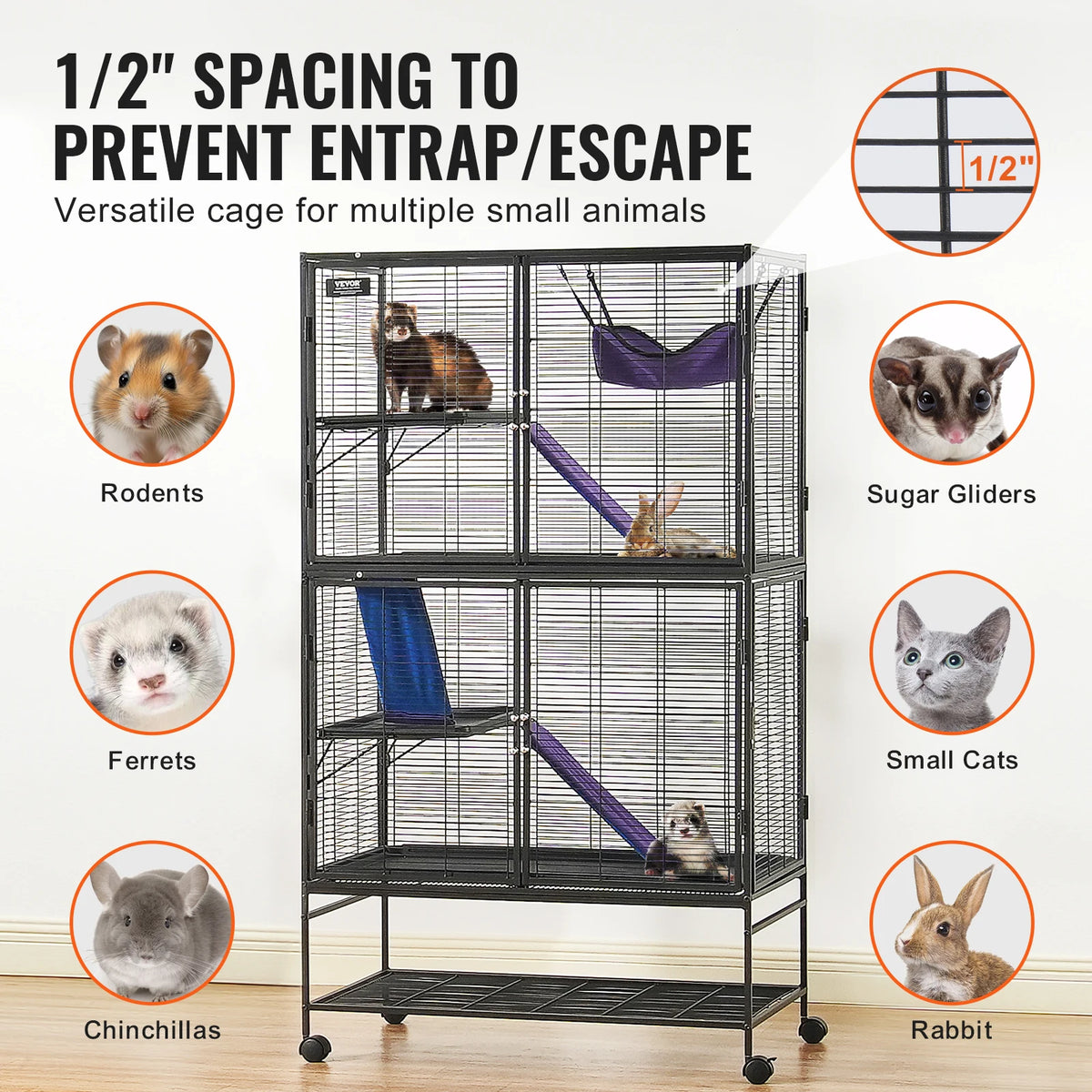 SucceBuy Rolling Metal Small Animal Cage With Removable Trays